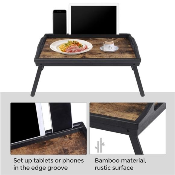 Bed Tray Table with Folding Legs Breakfast Tray Laptop Tray Sofa Tray Rustic - Picture 4 of 8